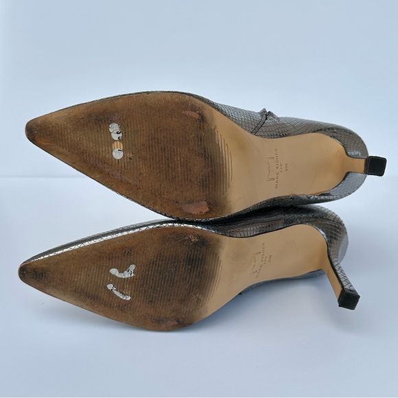 Marc Fisher Metallic Leather Silver Snake Pointed Toe Stiletto Booties Sz 9 - Picture 5 of 7